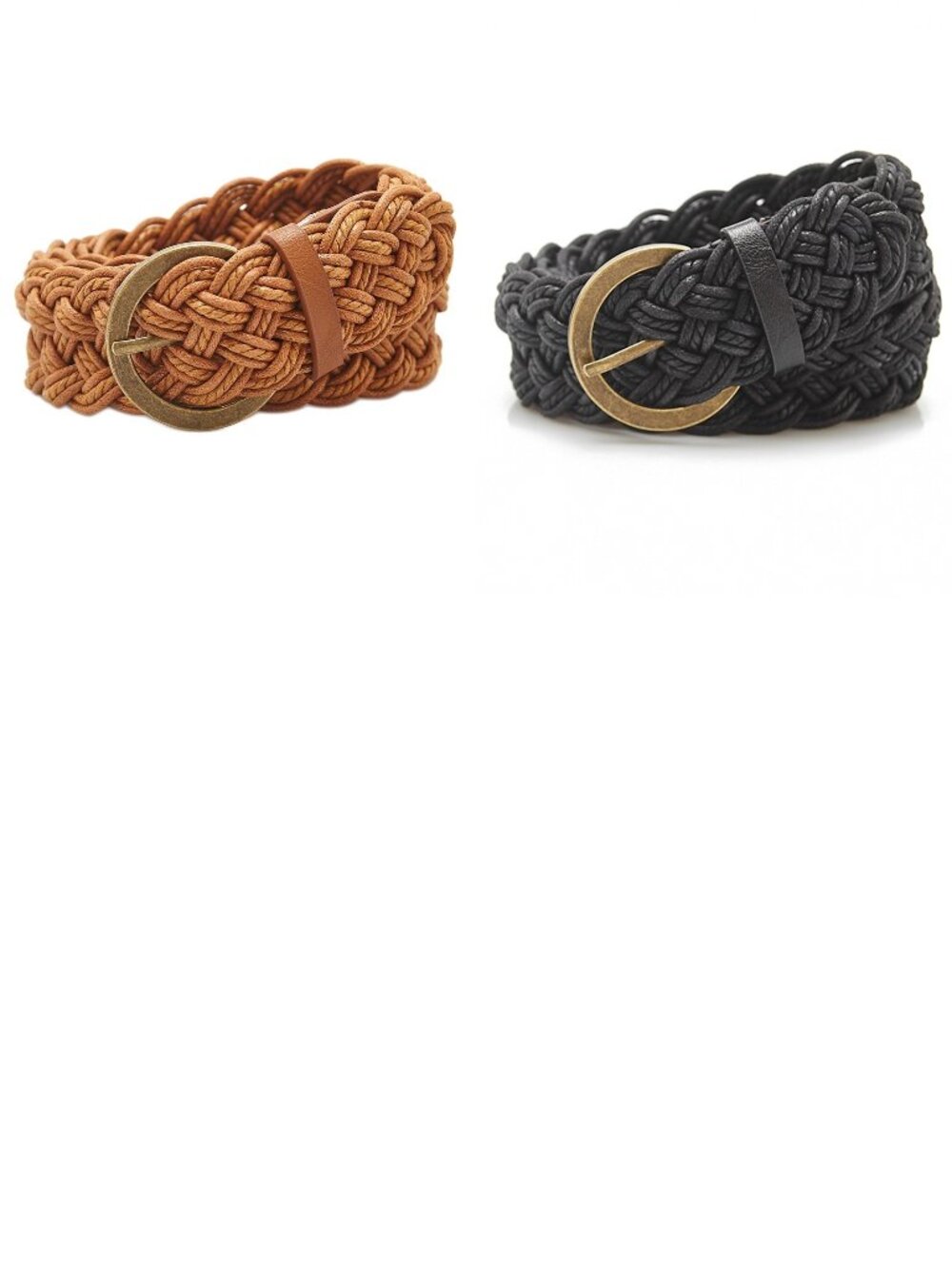 Pack of 2 Wet Seal 1.75" French Braided Belt (Cognac, Black), Small